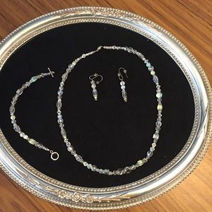Crystal necklace, earrings and bracelet set.